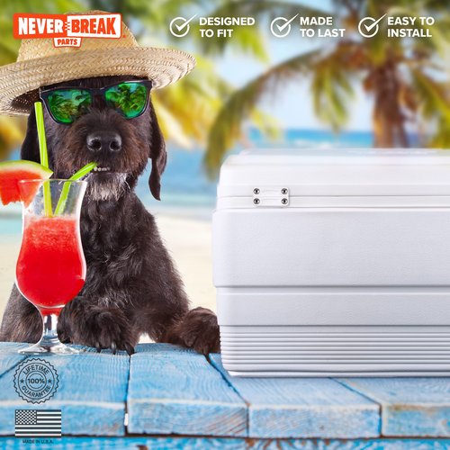 NeverBreak Parts - Small White Igloo Cooler Repair Kit and Lid Strap Combo Kit Includes Two Hinges, One Latch with Post and Two Stainless Steel LId Straps
