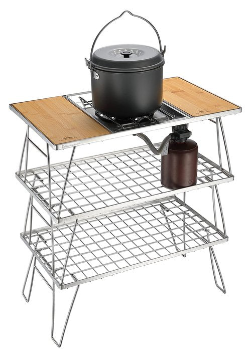 Campingmoon IGT Grill Table Stainless Steel w/Storage Bag Triple-Tier CK-3