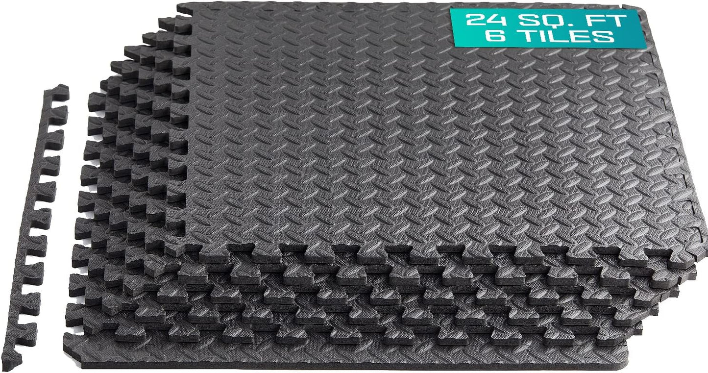 Yes4All 24SQFT-120SQFT Puzzle Exercise Mat for Home Gym, EVA Interlocking Foam Floor Tiles with Border for Workout Equipment