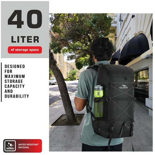 TRAWOC STEALTH 40L Travel Backpack for Men and Women, Laptop & Shoe Compartment Rain Cover,Casual Bag for trekking & Hiking