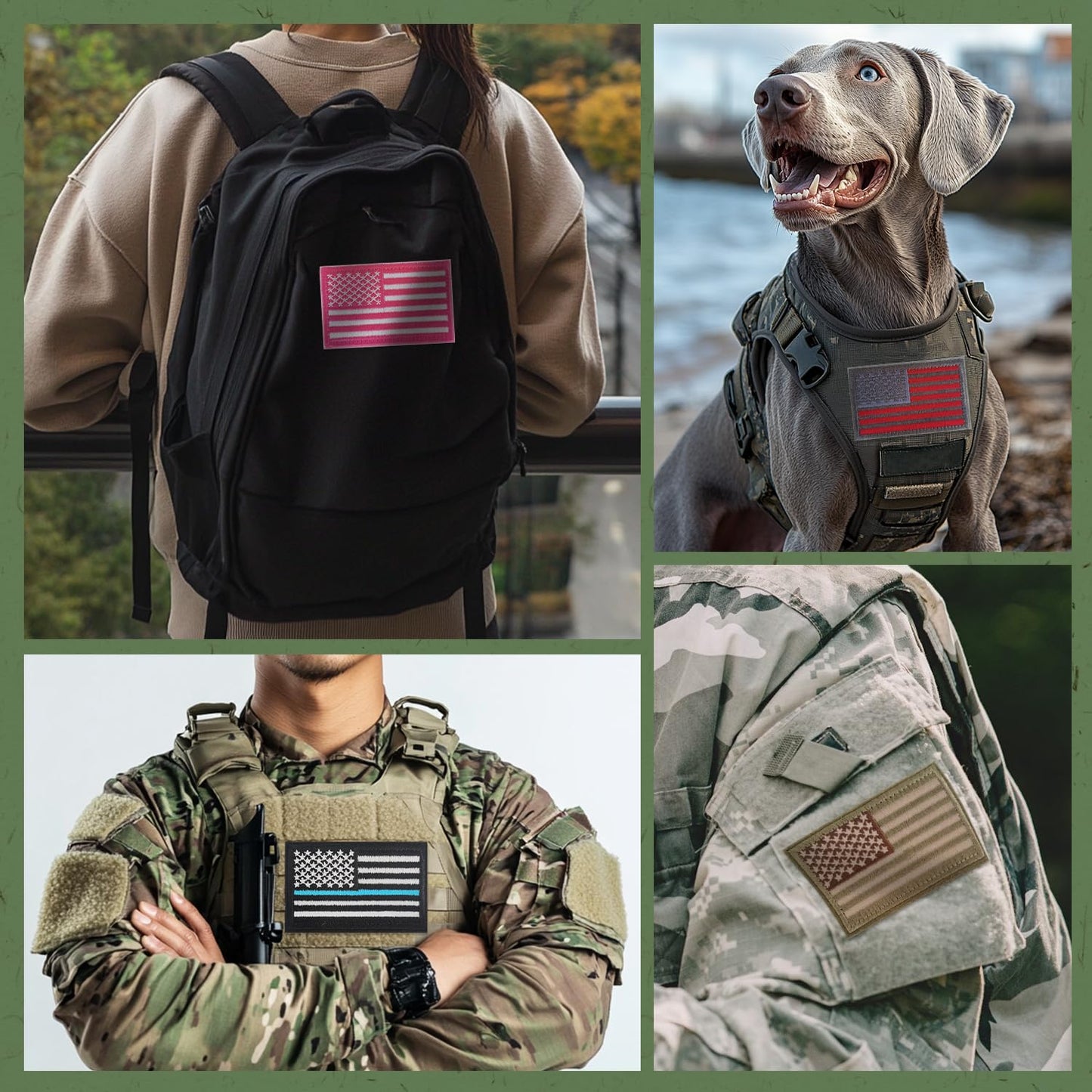 IANZE American Flag Patches, 4 Pieces Tactical USA Flag Patches, Hook & Loop Backing 4 Colors