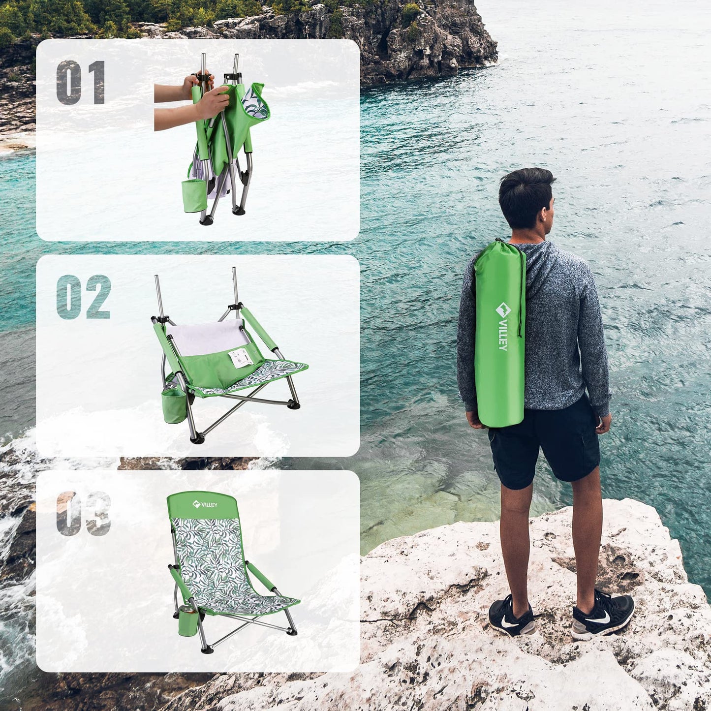 VILLEY Portable Camping Picnic Table and Low Beach Chair