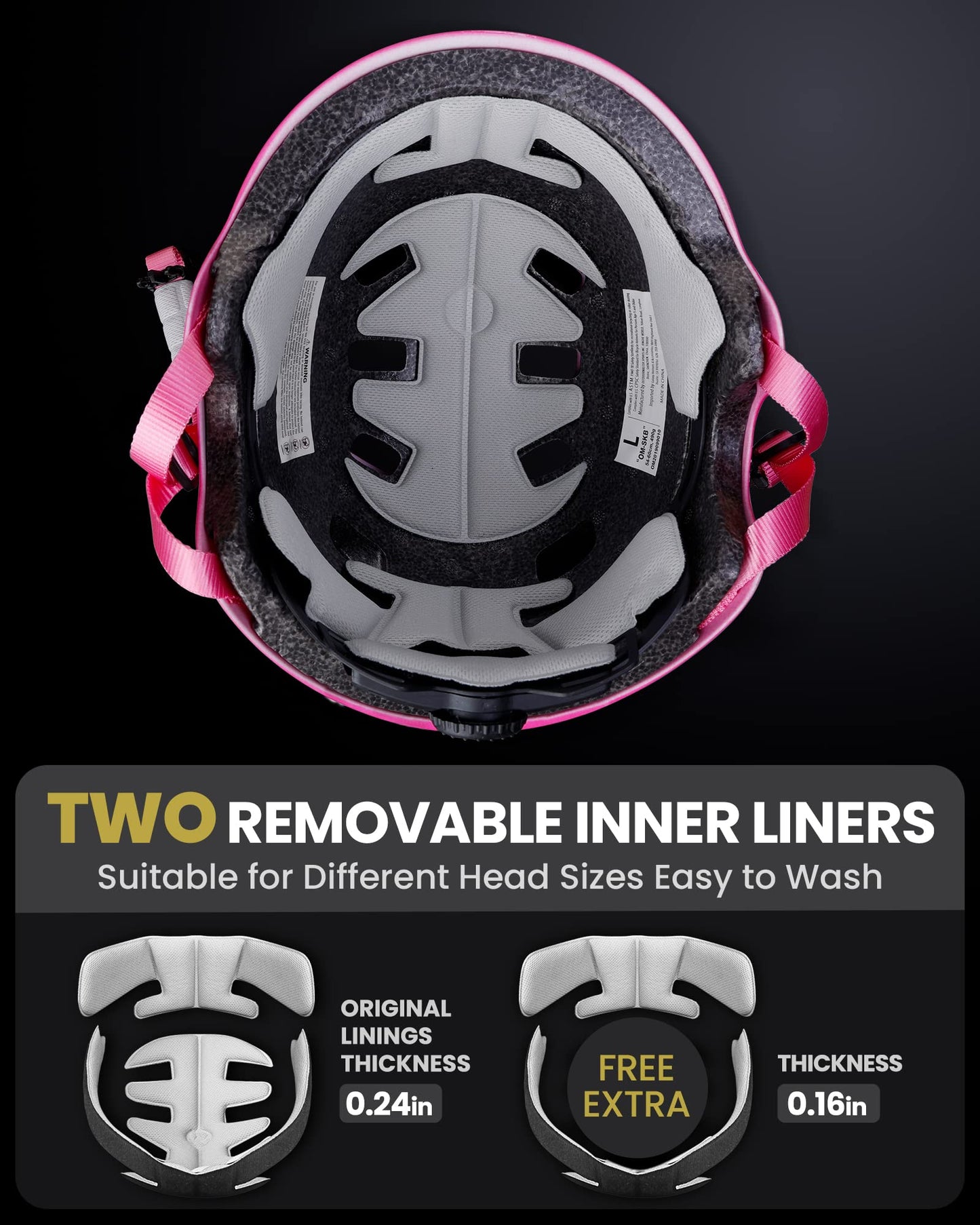 OutdoorMaster Skateboard Cycling Helmet - Two Removable Liners Ventilation Multi-Sport Scooter Roller Skate Inline Skating for Kids, Youth & Adults - XS - Pink