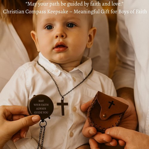 Baptism Gifts for Boys – Engraved Compass with Scripture – Religious Christian & Catholic Keepsake for Christening, First Communion, or Confirmation – Faith Compass Gift for Godson, Son, or Grandson