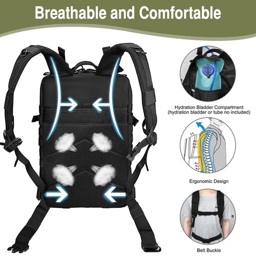 WOLT | Tactical Backpack for Men 45L Military Molle Backpack Large 3 Day Assault Pack Rucking Backpack for Hiking Survival(Black)