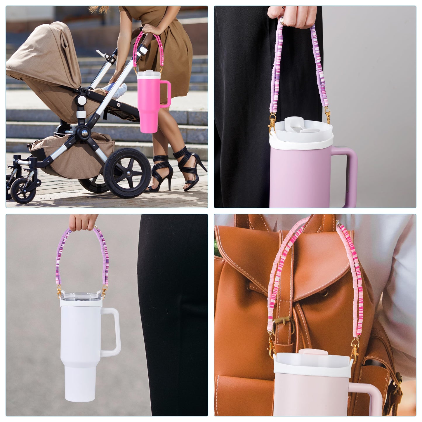 3pcs Water Bottle Holder with Strap, Pink, Purple, Hot Pink Cup Accessories 30oz 40oz 20oz, Cup Holder with Strap Compatible with Cup Accessories