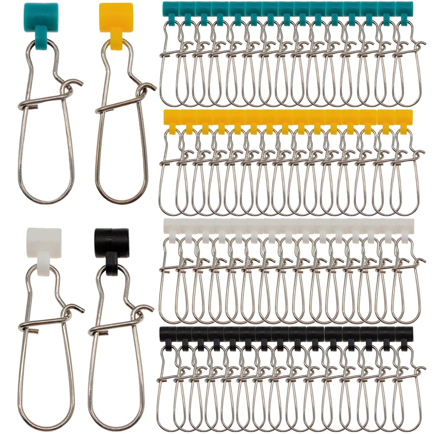 60 Pcs Fishing Line Sinker Slides Catfishing Rig with Duo Lock Snaps, Stainless Steel Heavy Duty Sinker Weights Connector Swivel Snap Kit Saltwater Slider Sinkers(4 Colors)