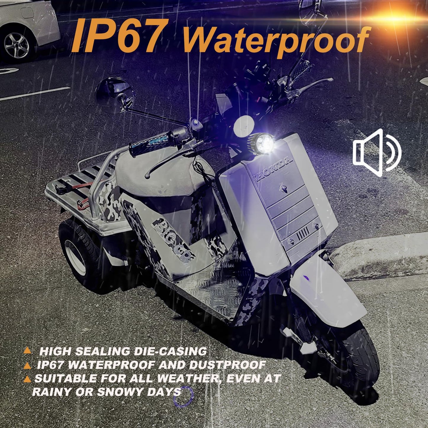 E-Bike Front Lights with Horn for Scooter, 36-60V Alloy Waterproof Lamp 12W Electric Scooter Led Lamp with Bell