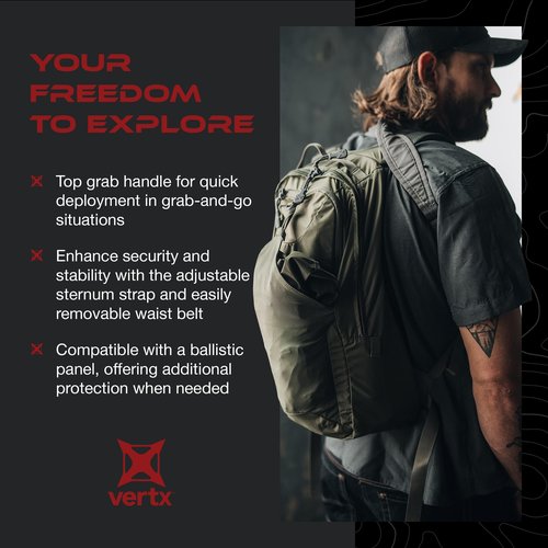 Vertx Long Walks Pack 15L Tactical Backpack Concealed Carry EDC Gear Bag for CCW, Travel, Work, Hiking, Outdoors, It's Black