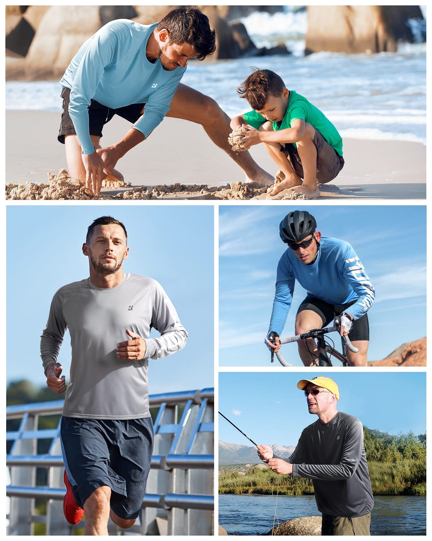 Roadbox Mens UPF 50+ UV Sun Protection Shirts Outdoor Long Sleeve SPF Diving Rash Guard for Fishing Hiking Swimming Black