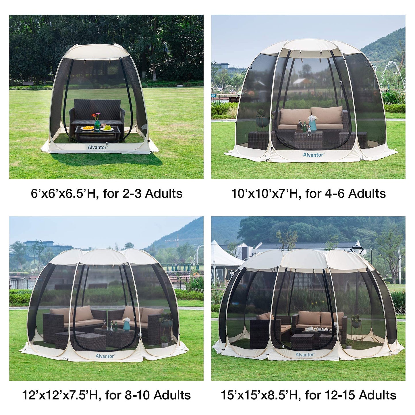 Alvantor Screen House Room Camping Tent Outdoor Canopy Pop Up Sun Shade Shelter 10 Mesh Walls Not Waterproof Beige 15'x15' Patent Pending