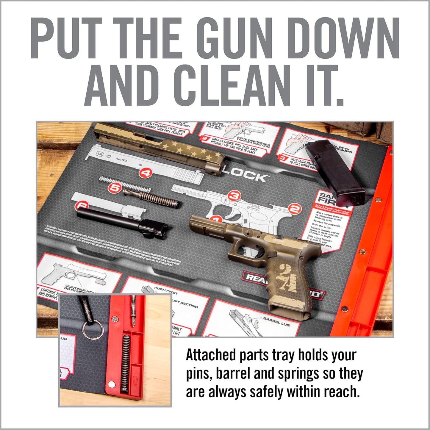 Real Avid Gun Cleaning Mat 19" x 16" with Magnetic Parts Tray | 1911, Glock, Smith & Wesson M&P or Sig Sauer P365 & P365XL (Choose Style Below)