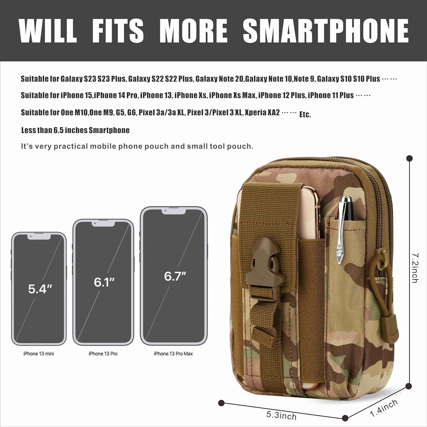 Tactical Waist Pouch EDC Molle Waist Bag Belt Phone Pouch Holster Purse Carrying Pouch for Smartphone, Tools