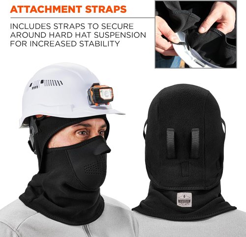Ergodyne Mens Face Mask - 2-pc Fleece Neoprene Balaclava, Black