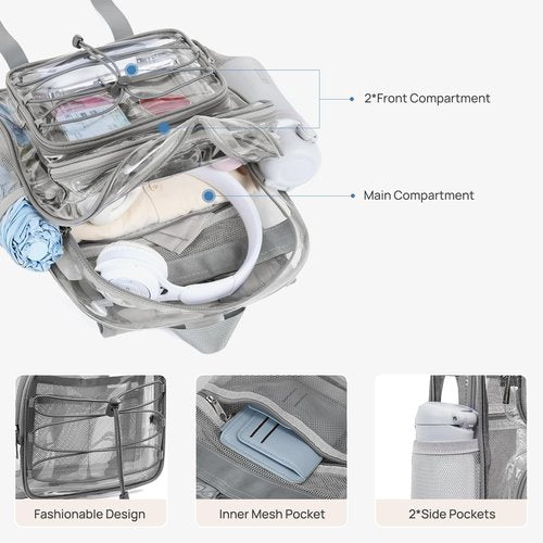 Telena Small Clear Bag for Stadium Events Heavy Duty PVC Transparent Mini Backpack Grey