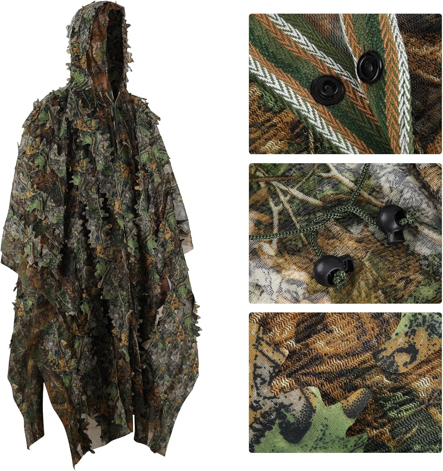 Zicac Outdoor Ghillie Suit 3d Leafy Camo Poncho for Men Hunting Bird Watch Military CS Woodland Hoodie Camouflage Cloak