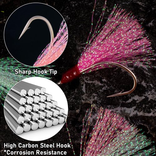 Dr.Fish 15 Pack Teaser Hooks 1/0 Striper Flounder Rig Hi-lo Rig Fishing Jig Replacement Single Fishing Hooks Mylar Flash Teasers for Saltwater & Freshwater Mixed