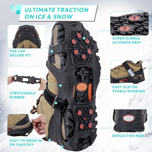 Starrylake Ice Snow Cleats Crampons with 10 Tungsten Spikes with Reflective Strips for Shoes and Boots Anti Slip Traction Cleats for Running, M