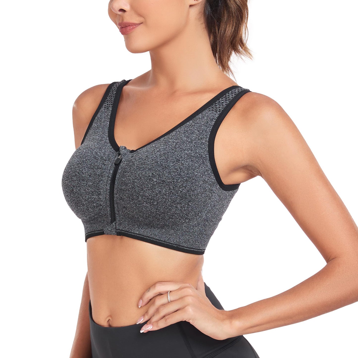 Women's Zip Front Sports Bras Wirefree Post Surgrey Bras Padded Zippered Bras Comfortable Post Shoulder Surgery Bras Zipper Closure Bras Recovery Bra for Breast Surgery Yoga Compression Active Bras