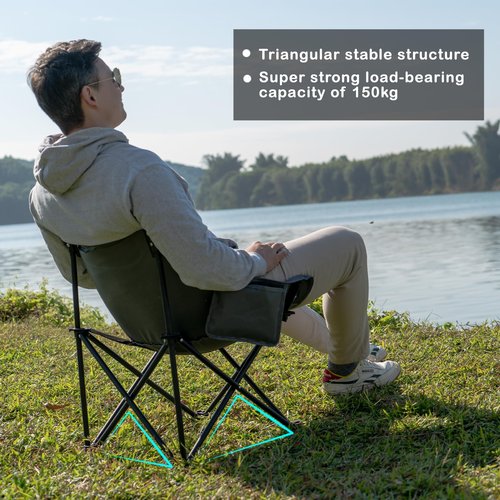U2PICK Folding Camping Chairs, Portable Moon Chair Support Up to 330Lbs with Carry Bag, Lightweight Foldable Outdoor Chair with Cup Holder, Gray