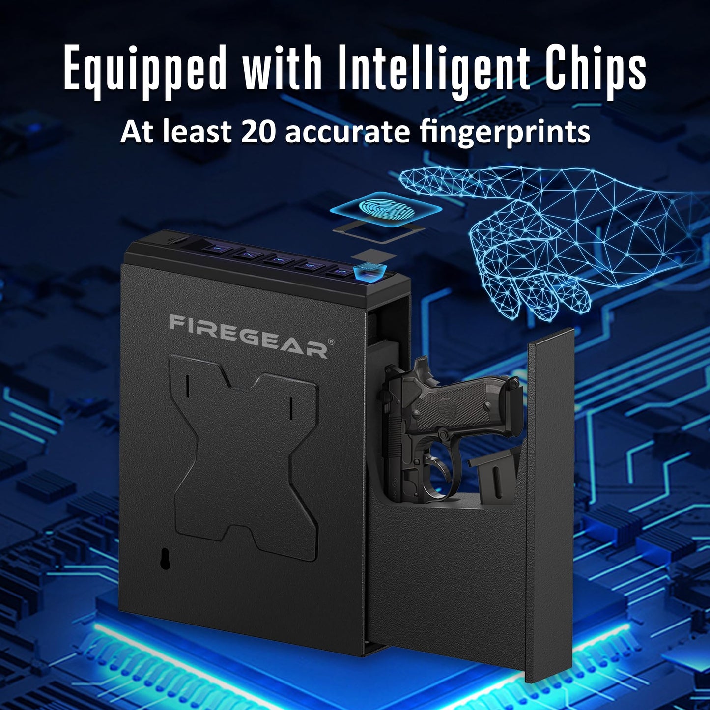 FIREGEAR Carbon Steel Gun Safe with Upgraded Biometric Sensor Unlocks in 0.5s, Stores 20 Fingerprints for Multi-User Access, Childproof Design - Bedside Storage, Nightstand Safe, Compact - Black