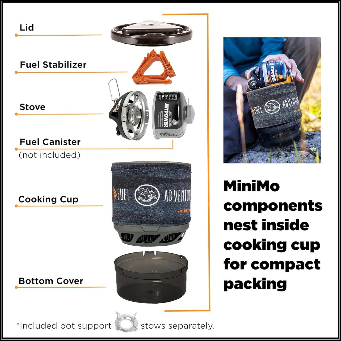 Jetboil MiniMo Camping and Backpacking Stove Cooking System with Adjustable Heat Control