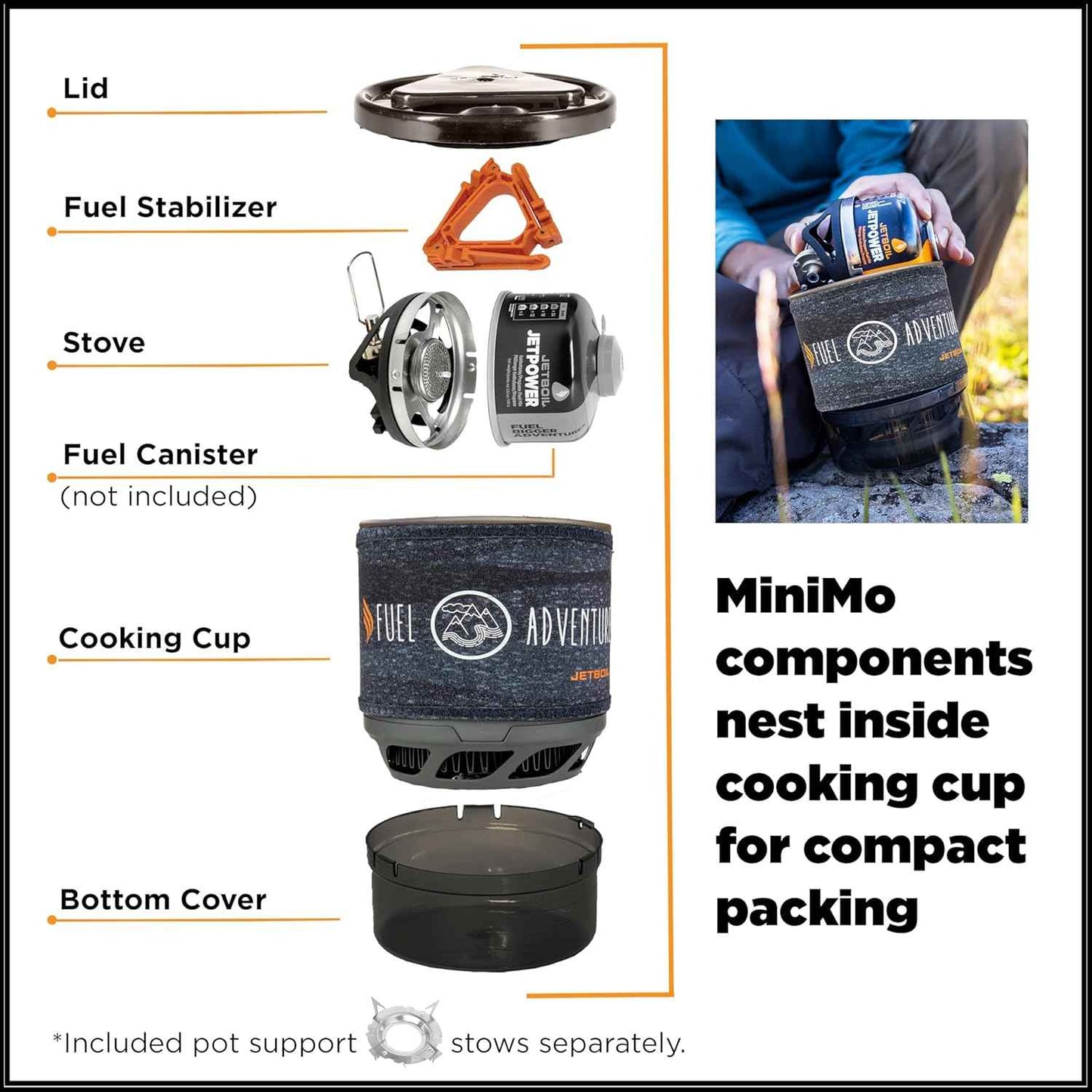 Jetboil MiniMo Camping Stove - Adjustable Heat Backpacking Cooking System