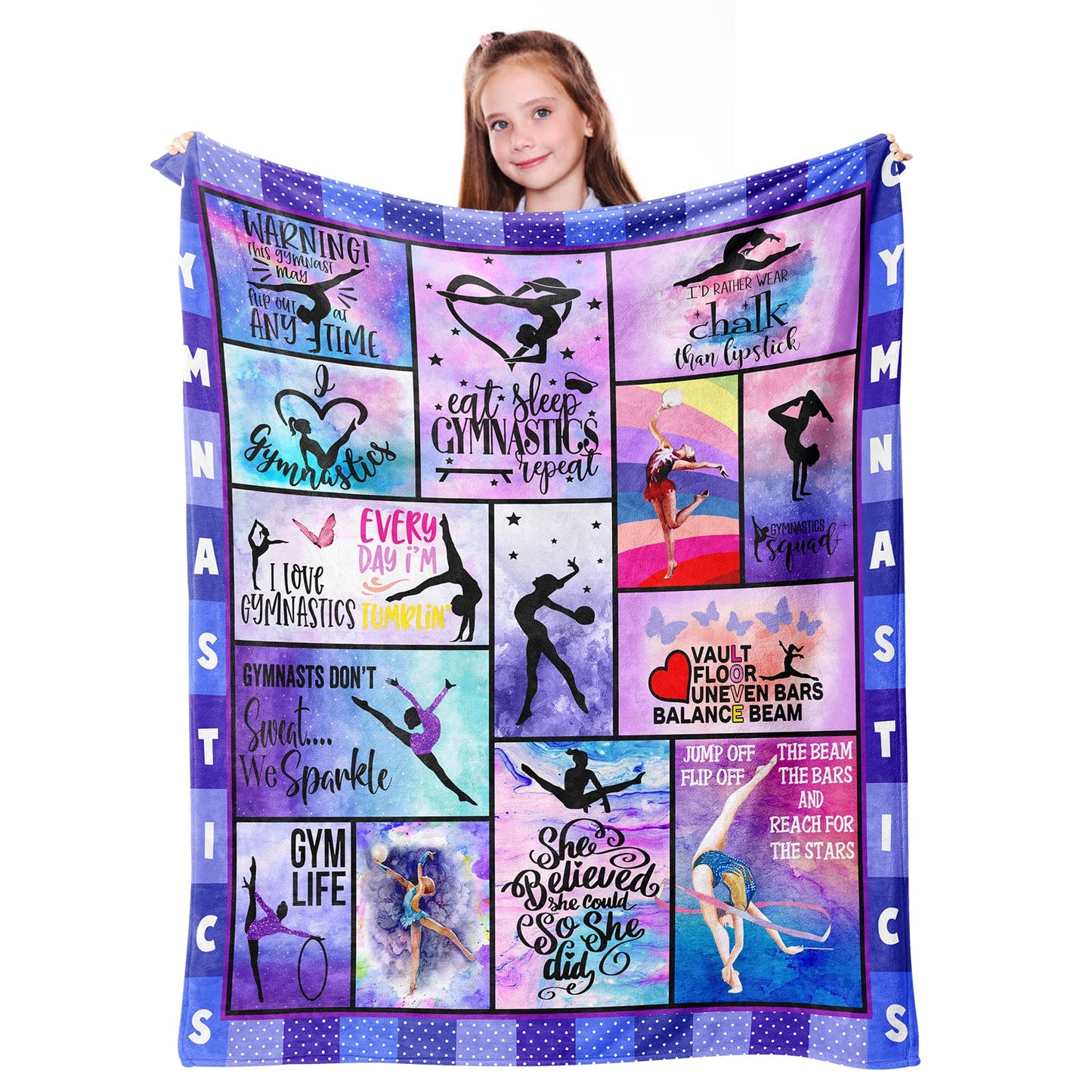Mosslink Gymnastics Lovers Kids Blanket Gymnast Gifts for Girls Teens Women Birthday Gifts for Gymnast Ultra Soft Flannel Fleece Warm Cozy Lightweight Throw Blankets for Home Bed Sofa 50"x 40"
