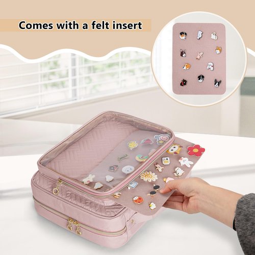 LUXJA Pin Display Bag with Detachable Pages (Fit for Pins, Brooches and Patches), Pin Bag Pin Book with Accessory Pockets, Pale Rose