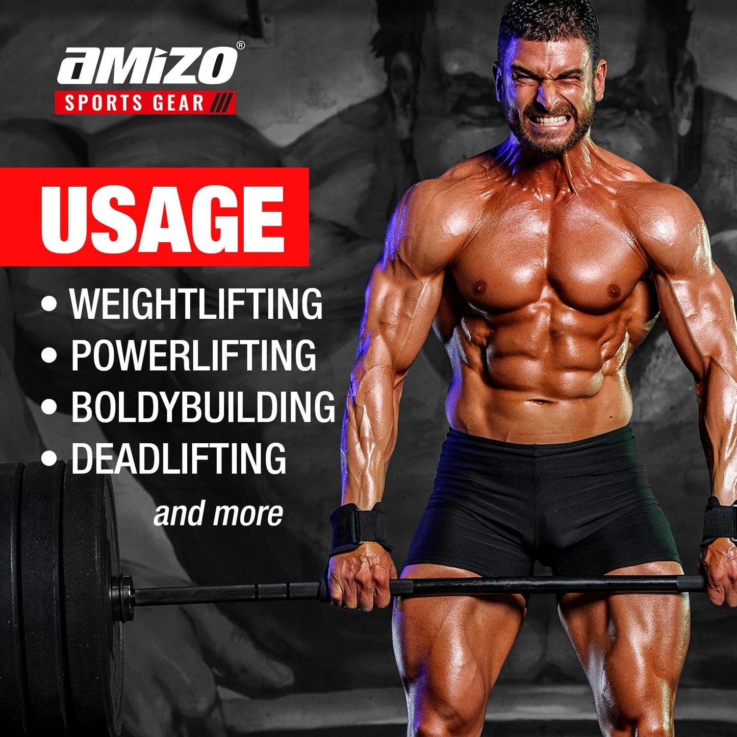 Amizo Lifting Wrist Straps for Weightlifting (1 Pair) 18 Inches Neoprene Cushioned Wrist Padded for Bodybuilding, Powerlifting, Strength Training, & Deadlifts