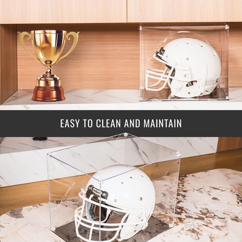 OSMANET Football Helmet Display Case to Proudly Display your Team – Crystal Acrylic Dust and UV Protection Helmet Case with Black Base, Self-Assembly Clear Display Box for Football