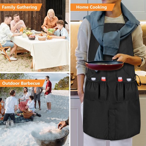 HODRANT Hanging Camp Utensil Organizer & Large BBQ Grilling Apron, Portable Camping Kitchen Cookware Bag with Towel Paper Holder & Cooking Apron for Men with Pockets & Slit Hem