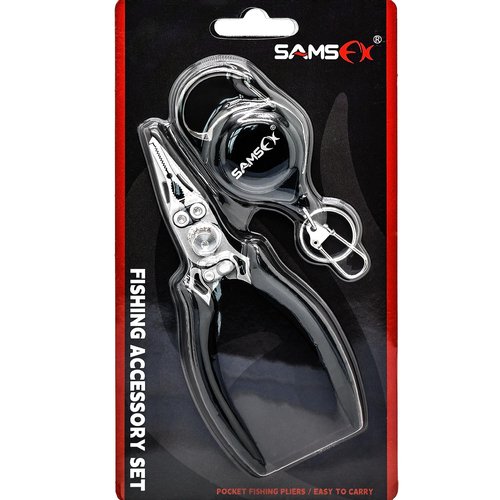 SAMSFX Mini Fishing Pliers with Retractors, Snap Split Ring Pliers, Scissors Braid Cutters, Lightweight Stainless Steel Fly Fishing Tools Kit