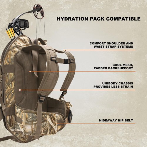 MYDAYS OUTDOOR Bow Hunting Backpack for Men,Camouflaged Hunting Pack Bag,Outdoor Hunting Gear Accessories,Compound Bow Rifle Backpack,Durable Large Capacity Hunting Day Pack (Camo), 26*17in