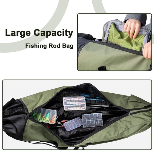 ReeMoo Fishing Rod Bag Fishing Rod Case Portable foldable Fishing Pole Bag Large Capacity Fishing Rods and Tackles Storage Bag Holds 5 Poles