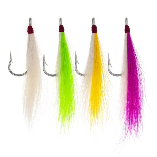 Xubbwov Bucktail Teaser Saltwater Fluke Rig Skirt Fishing Jig Hooks 8 pcs 4 Color