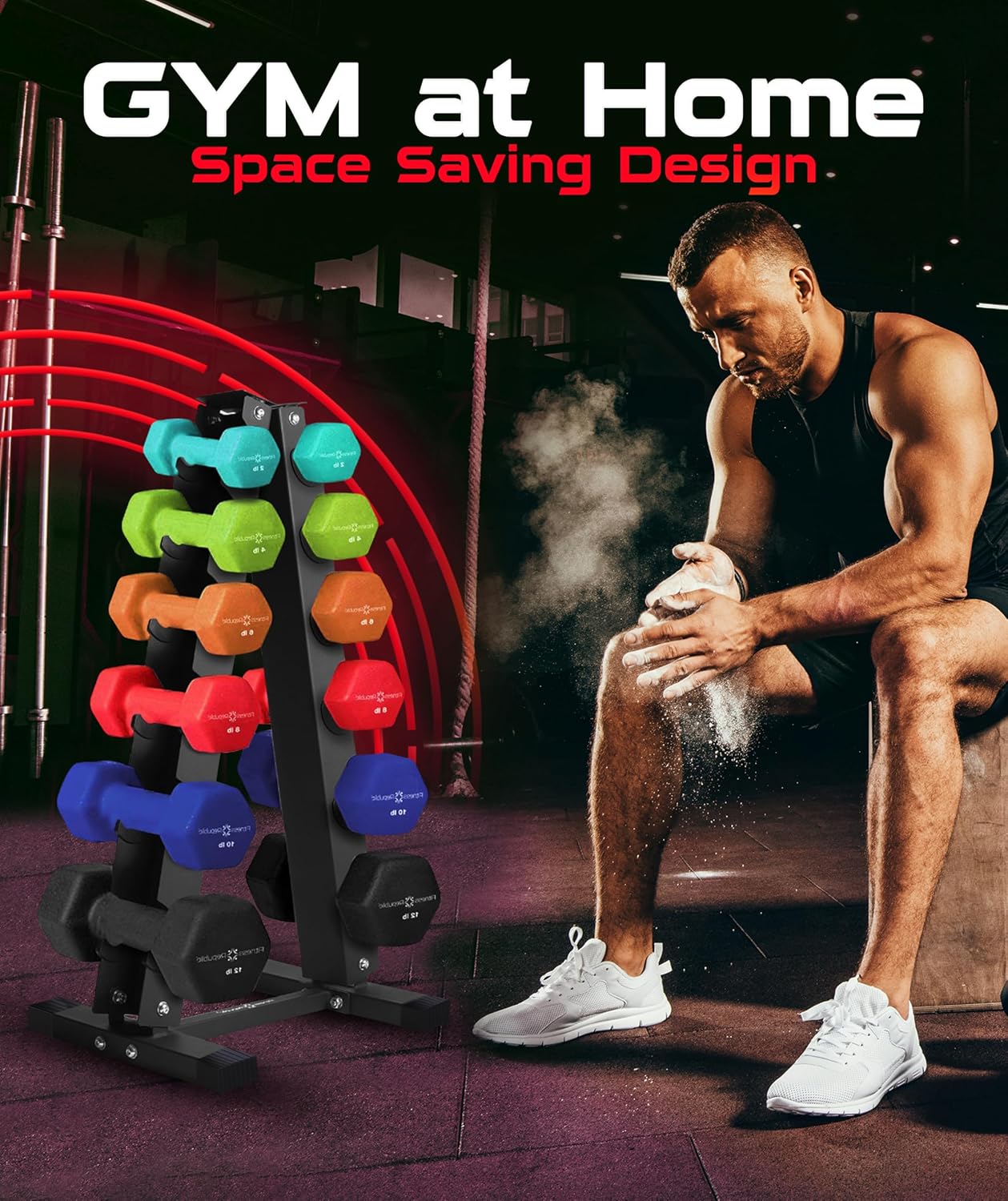 Neoprene Dumbbell Storage Rack - 2.0MM Steel Organizer for Home Gym - Easy Assembly