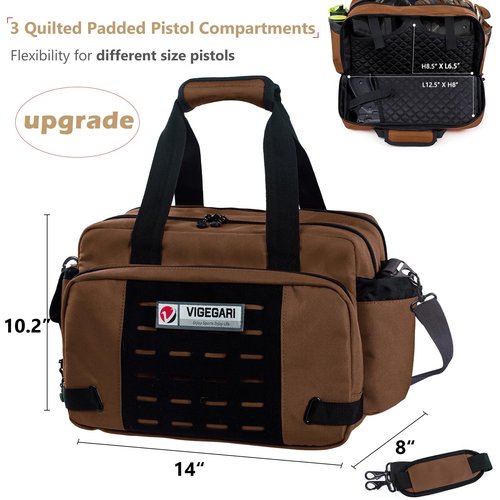 VIGEGARI Pistol Range Bag Shooting, Gun Bag for Pistols, Gun Case for Handguns, Ammo Bag, Gun Case for Handguns, Tactical Range Bag, Gun Carrying Bag, Gun Range Accessories, Triple-Compartment