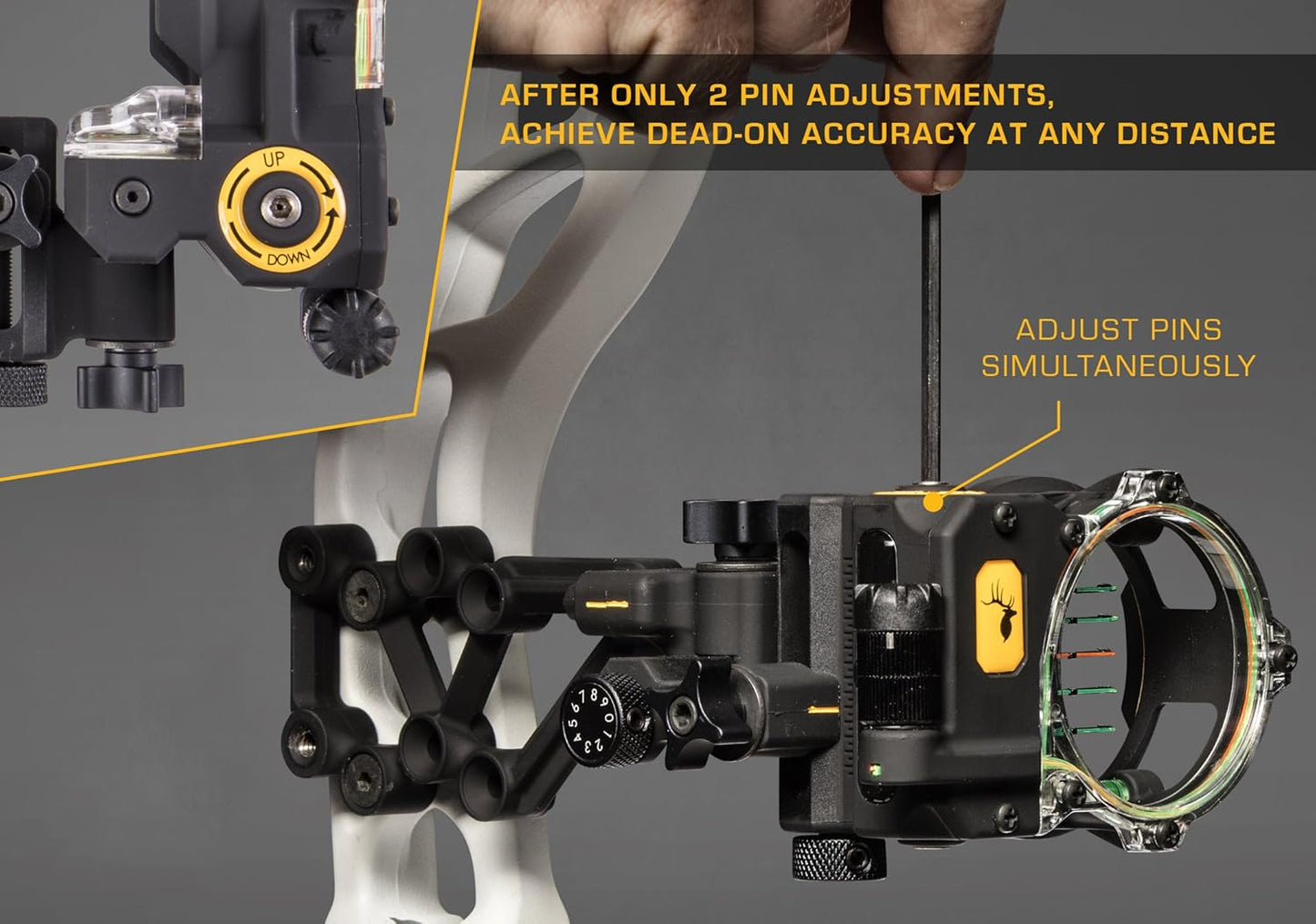 Trophy Ridge React H5 Bow Sight - 5 Pin Sight, Tool Less Windage and Elevation Adustability, 2nd Axis Leveling, Adjustable Click Light