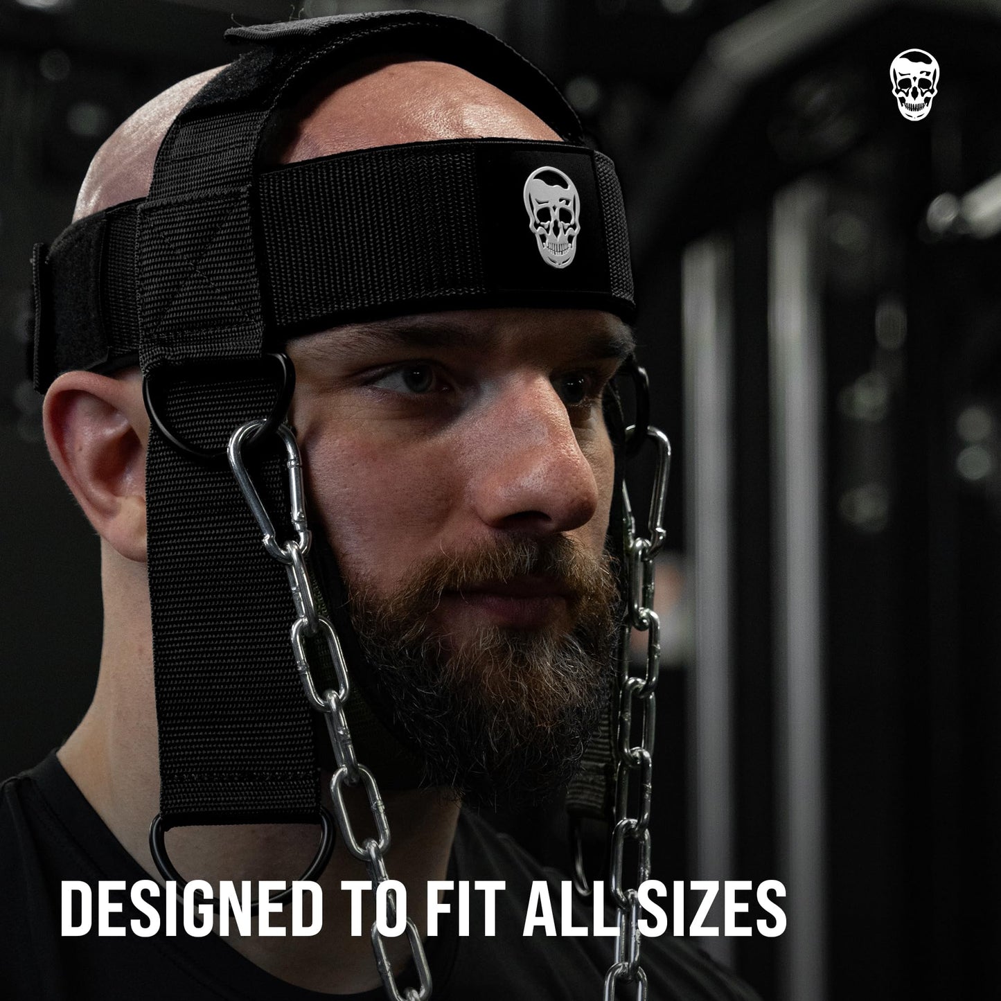 Gymreapers Neck Harness Weight Lifting - Neck Trainer Workout Equipment - Heavy Duty Stainless Steel Chain, Adjustable Neoprene Head Strap, Exercise Equipment for Strength & Pain Relief