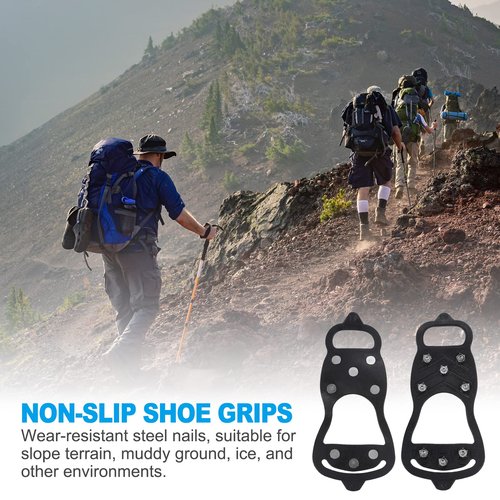 PATIKIL 9.4" Ice Cleats, 2 Pairs Snow Traction Cleat Anti Slip 8-Studs Silicone Crampons Gripper Spikes Claw for Shoes and Boots, Black