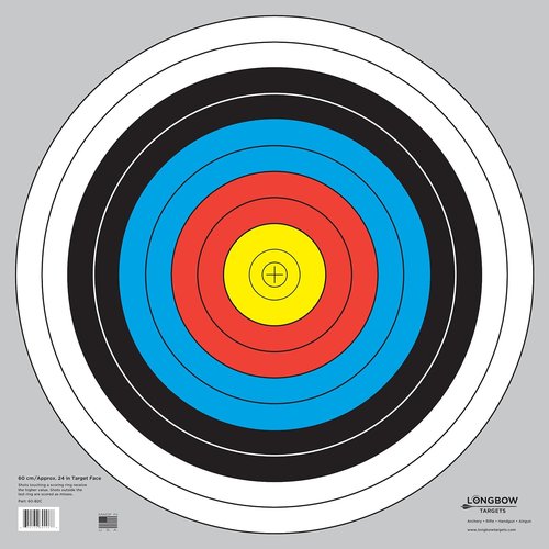 Longbow Targets 60 cm / 24 in Bullseye Archery and Gun Targets (4, 10, 25, & 100 Packs)