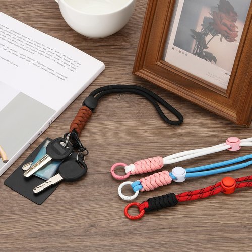 PATIKIL Paracord Lanyard Keychain, 2Pcs Cell Phone Keychain Rope Wrist Lanyards Braided Strap with Spring Ring for Hanging Key, Wavy Design, Pink, Green, Sky Blue