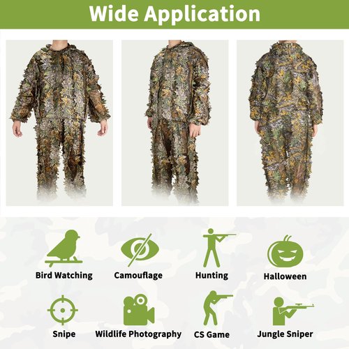 Ghillie Suit, Adult 3D Leafy Suit for Hunting, Hunting Gear Including Leafy Jacket, Camo Hunting Pants and Carry Bag, Lightweight Leafy Camo Suit for Turkey Hunting, Outdoor Jungle and Halloween M