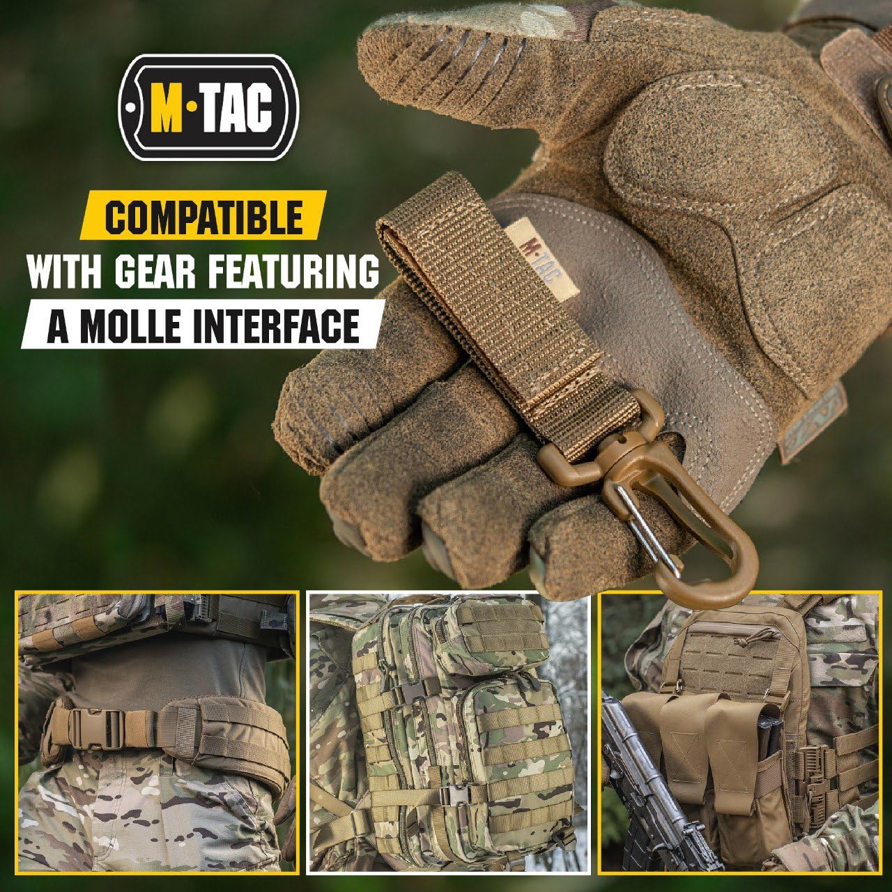 M-Tac Belt Key Holder with Carabiner - Molle Tactical Key Chains for Men - Coyote