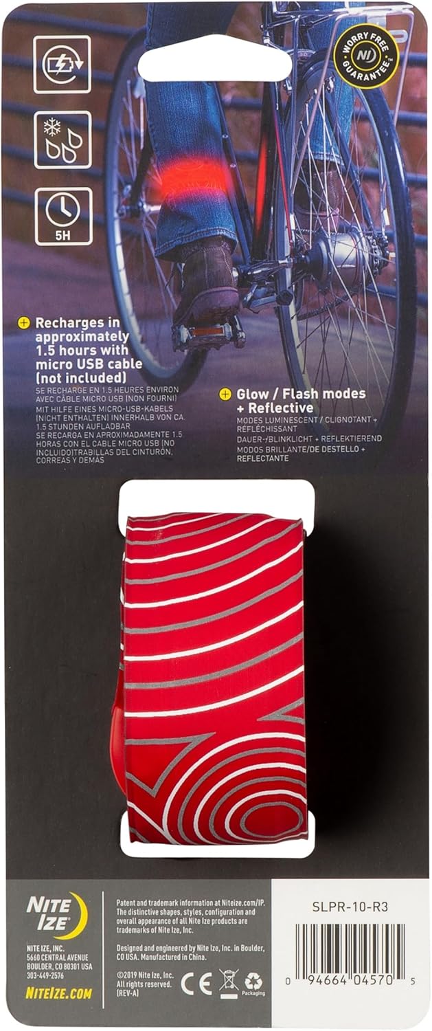 Nite Ize SlapLit Rechargeable LED Slap Wrap - Light-Up Slap Band for Wrists or Ankles - Wristband with LED Light for Nighttime Visibility - Running, Biking, Hiking & More - Red with Red LED