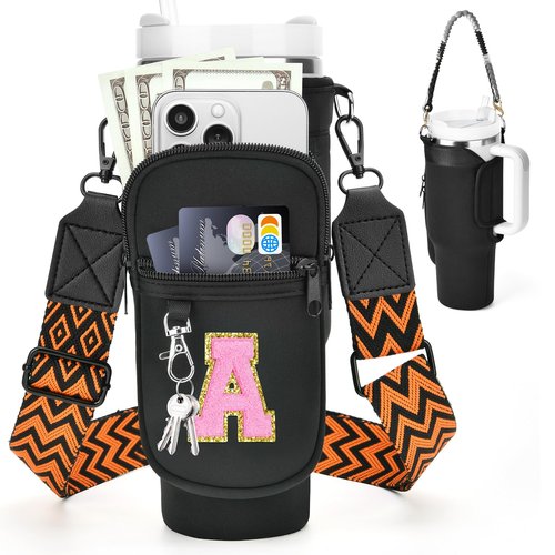 LOKASS Water Bottle Holder for Stanley Cup 40oz, Stanley Cup Accessories A-Z Personalized Water Bottle Carrier Bag with Strap, Personalized Gifts for Women/Girls/Stanley Cup Fans