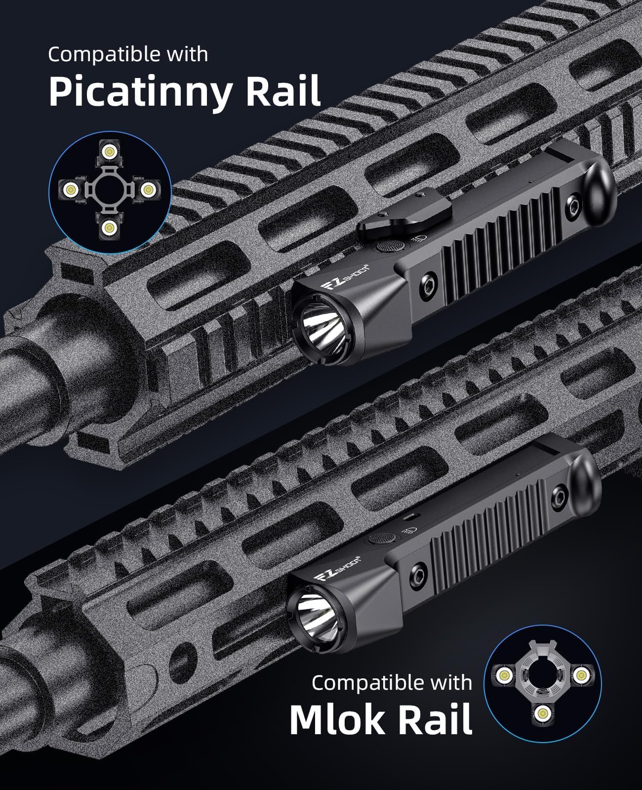 EZshoot 1800 Lumens Rifle Light Compatible with Picatinny and M-Rail, Rifle Flashlight with Magnetic Rechargeable, Tactical Flashlight with Strobe for Home Denfence, Hunting