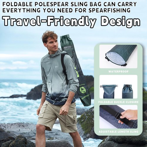 SINGMATOOLS Spearfishing Pole Hawaiian Sling Fishing Spear Set Fiberglass Pole Spear Harpoon Spearfishing Gear 3 Prong Paralyzer Tips 5.5'. Fish Stringer Travel Bag Included Spear Fishing Equipment