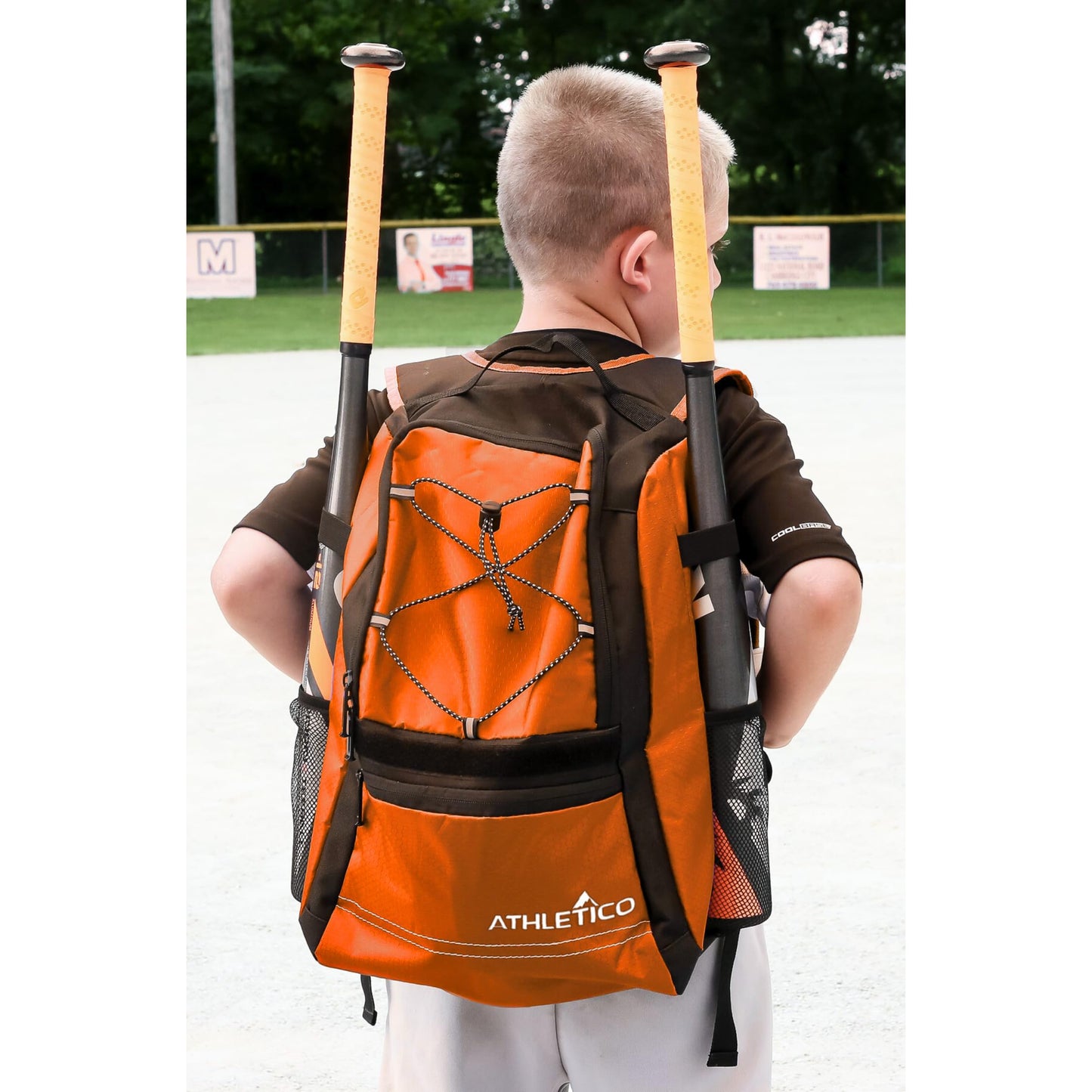 Athletico Youth Baseball Bag - Bat Backpack for Baseball, T-Ball & Softball Equipment & Gear | Holds Bat, Helmet, Glove | Fence Hook (Orange)